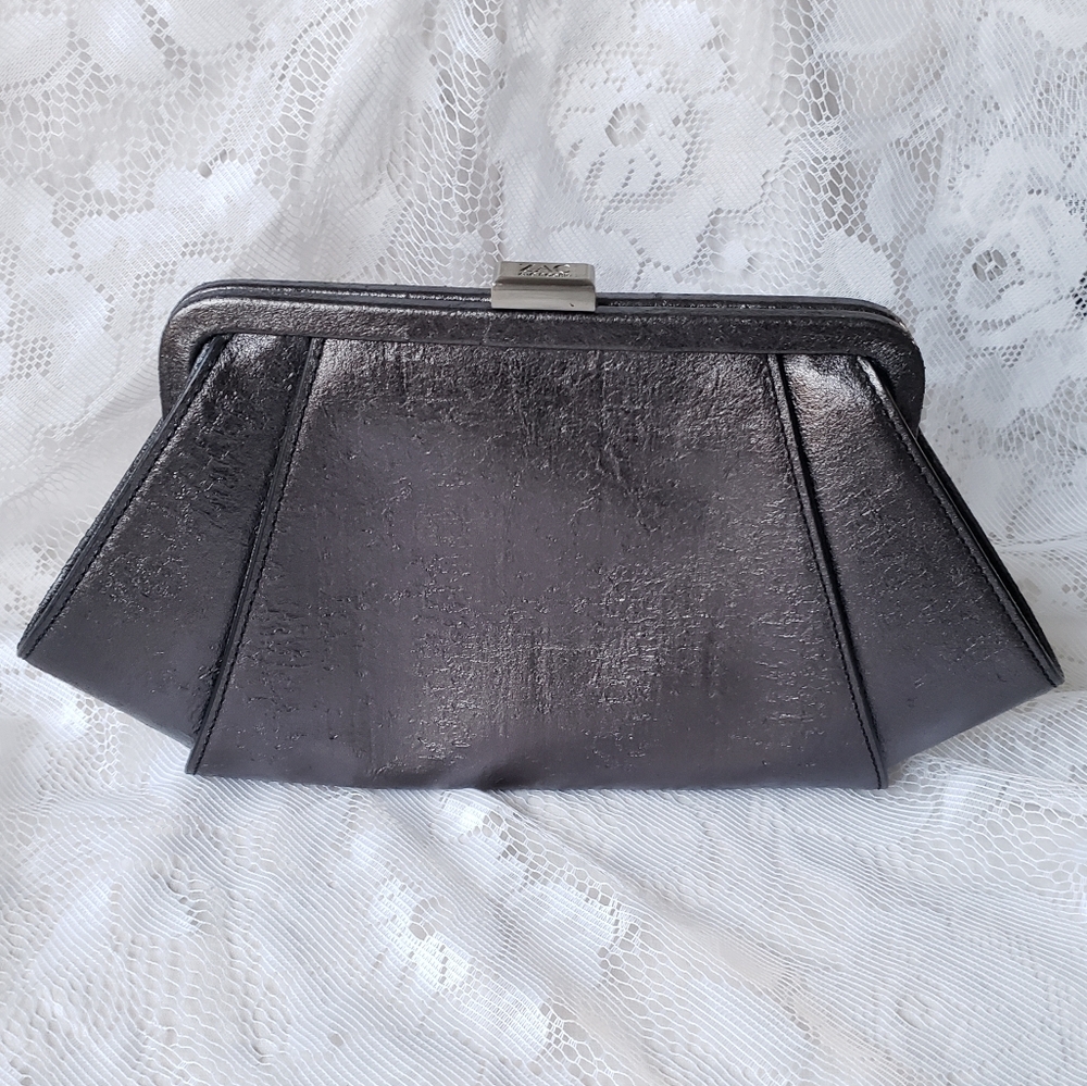 Zac Posen Metallic Gray Textured Crossbody Bag/Clutch.